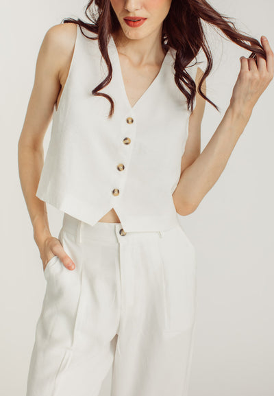 Liana White Button Sleeveless Waist Coat Vest