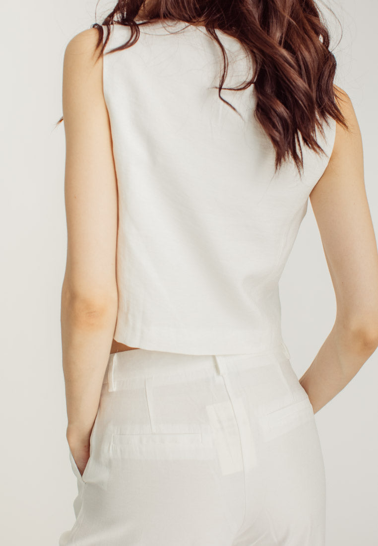 Liana White Button Sleeveless Waist Coat Vest