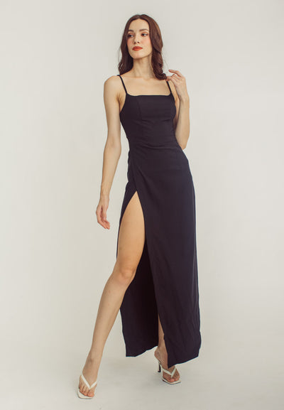 Ari Black Sleeveless High Slit Maxi Dress