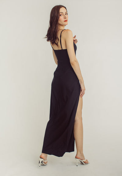 Ari Black Sleeveless High Slit Maxi Dress