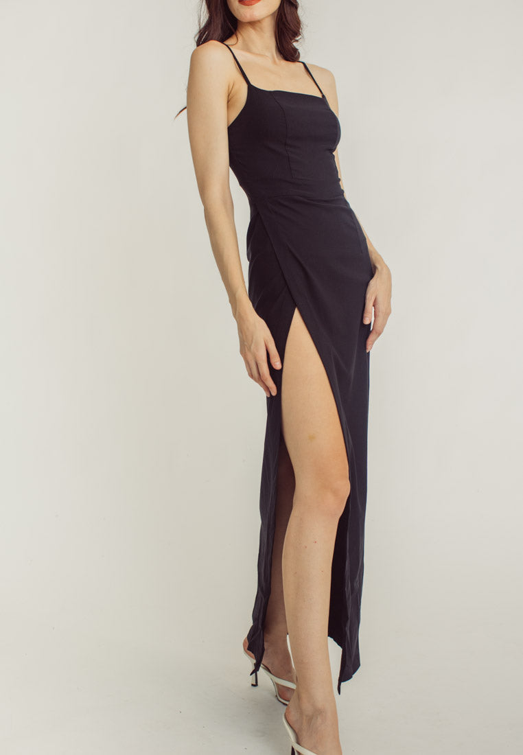 Ari Black Sleeveless High Slit Maxi Dress