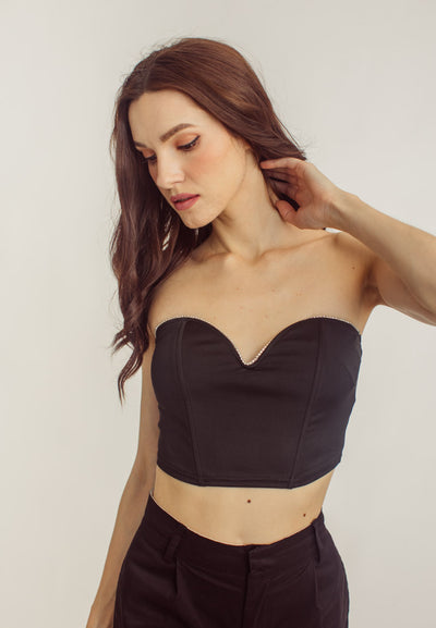 Kya Black Strapless Tube Crop Top