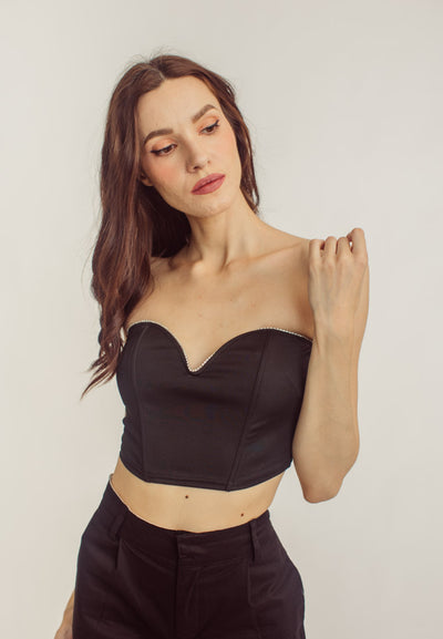 Kya Black Strapless Tube Crop Top