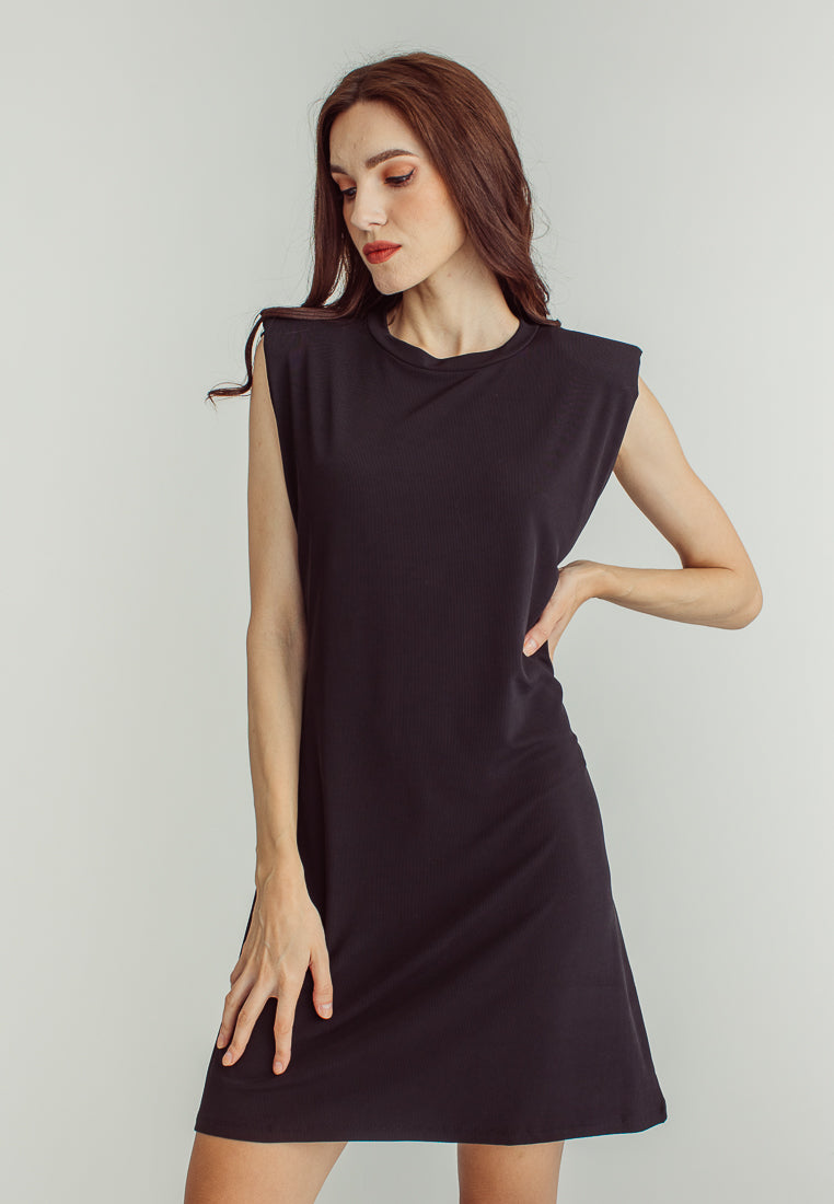 Chan Black Round Neck Sleeveless Knitted Mini Dress