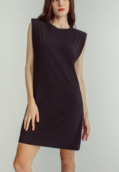 Chan Black Round Neck Sleeveless Knitted Mini Dress