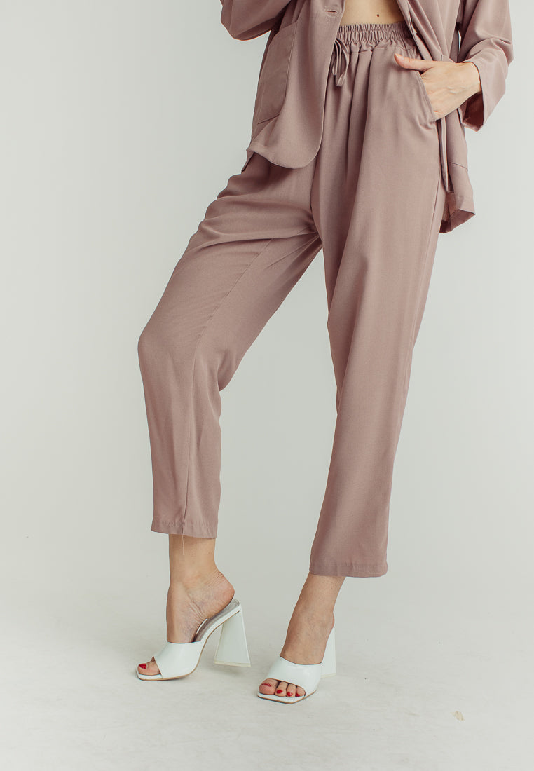 Janela Pink Deep V Neckline and Straight Cut Trouser Set