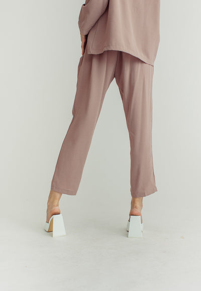 Janela Pink Deep V Neckline and Straight Cut Trouser Set
