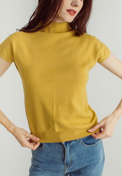 Leila Mustard Knitted Turtle Neck Sleeveless Top