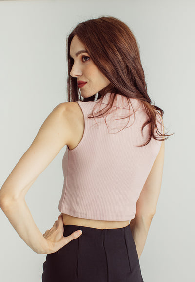 Sevie Pink Knitted with Collar Sleeveless Top