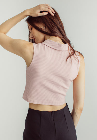 Sevie Pink Knitted with Collar Sleeveless Top