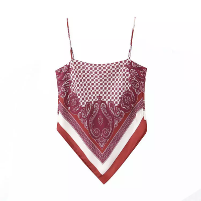 Cyrus Maroon Pattern Paisley Print with White Thick Line Sleeveless Self Tie Bandana Top