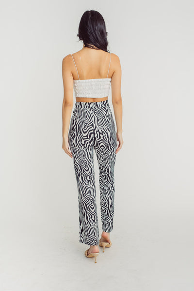 Owen Black and White Animal Print Elastic Waist Flare Pants