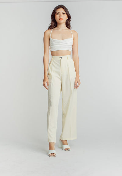 Ryan Light Yellow Zipper Fly Pleated Straight Cut Trouser