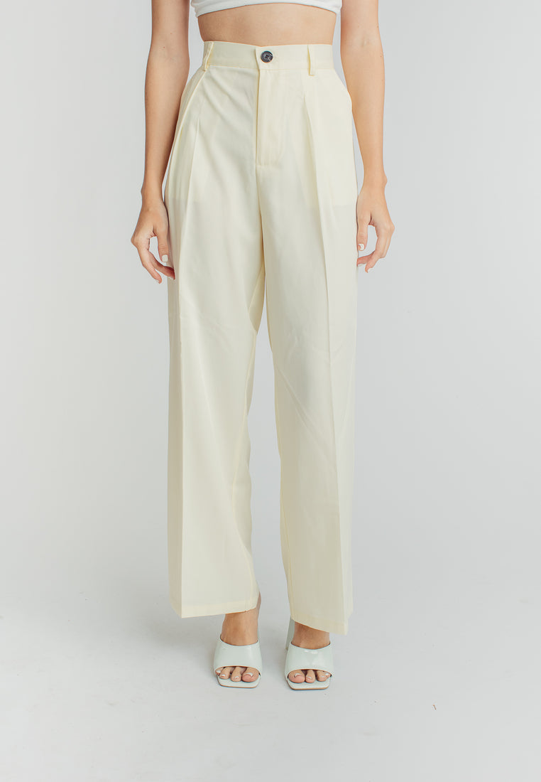 Ryan Light Yellow Zipper Fly Pleated Straight Cut Trouser