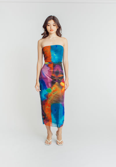 (PRE-ORDER: ETA July 01 2024)  Marielette Mulicoloured Print Tube Midi Dress