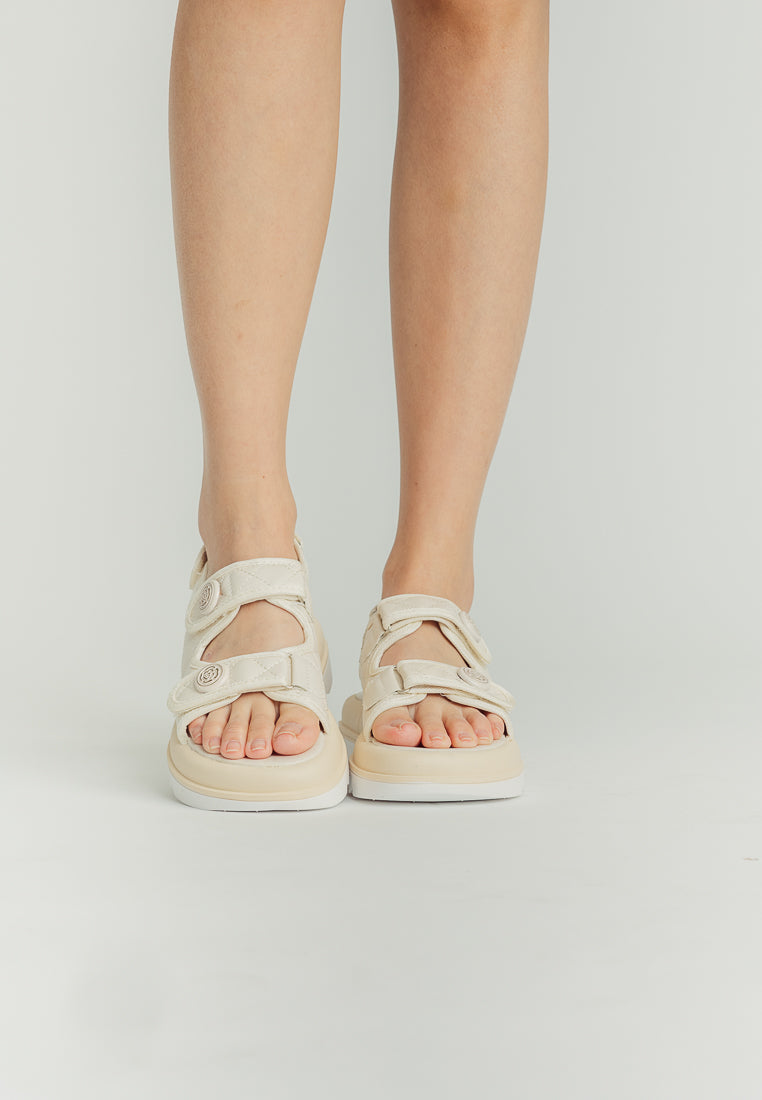 Beige Thick Strap Wavy Sole Flat Sandals