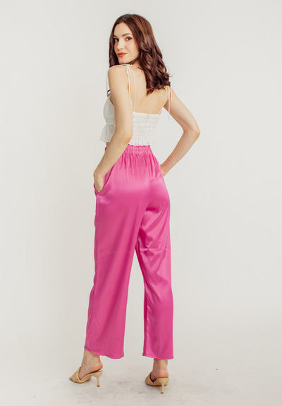 Dimitri Hot Pink Silk Elastic Waist Wide Leg Culottes