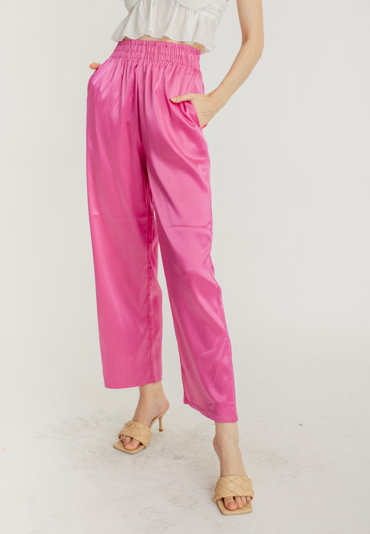 Dimitri Hot Pink Silk Elastic Waist Wide Leg Culottes