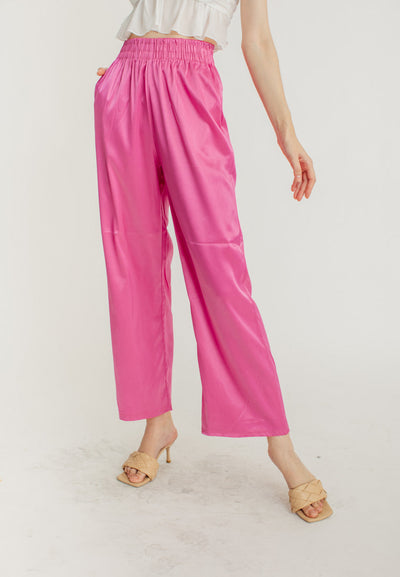 Dimitri Hot Pink Silk Elastic Waist Wide Leg Culottes