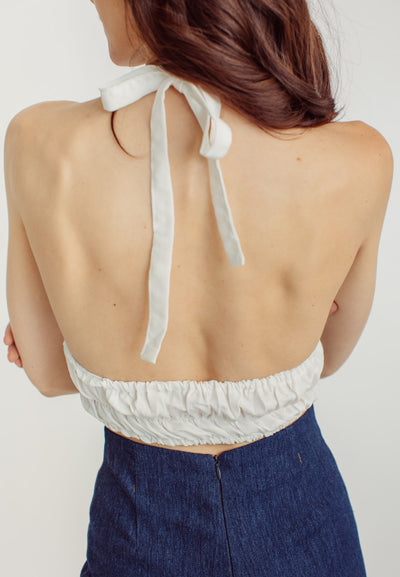 Lizzy White Deep V Neckline Halter Sleeveless Open Back Top