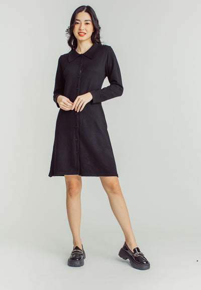 Sandy Black Collar Long Sleeve Buttondown Mini Dress