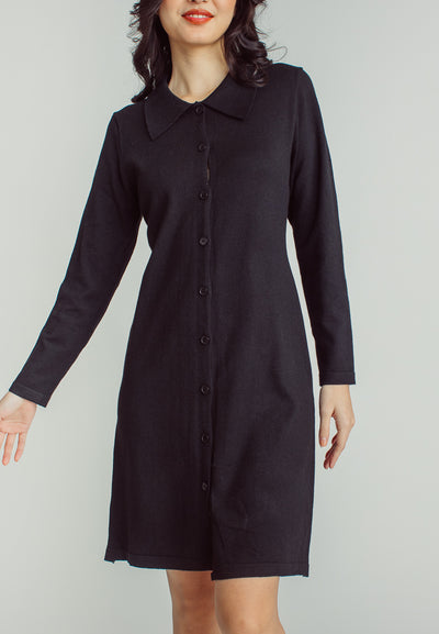 Sandy Black Collar Long Sleeve Buttondown Mini Dress