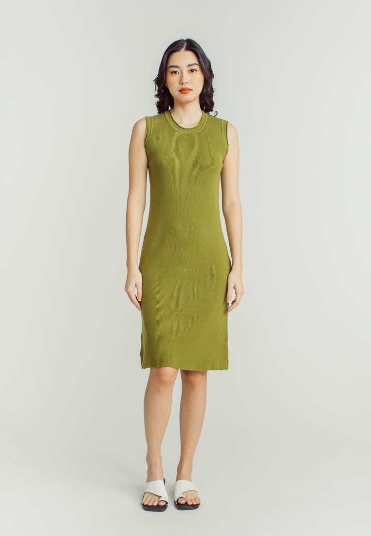 Gail Green Round Neck Sleeveless Knitted Mini Dress