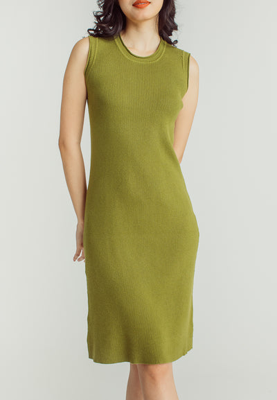 Gail Green Round Neck Sleeveless Knitted Mini Dress