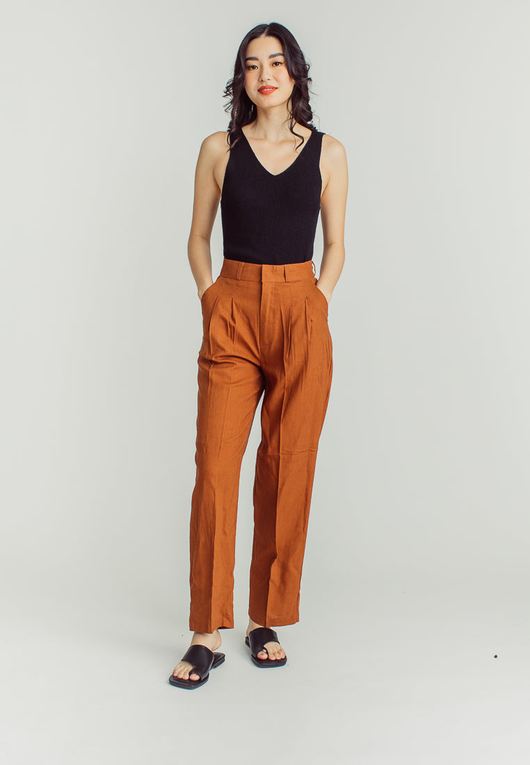 Yvette Brown Straight Cut Trouser Pants