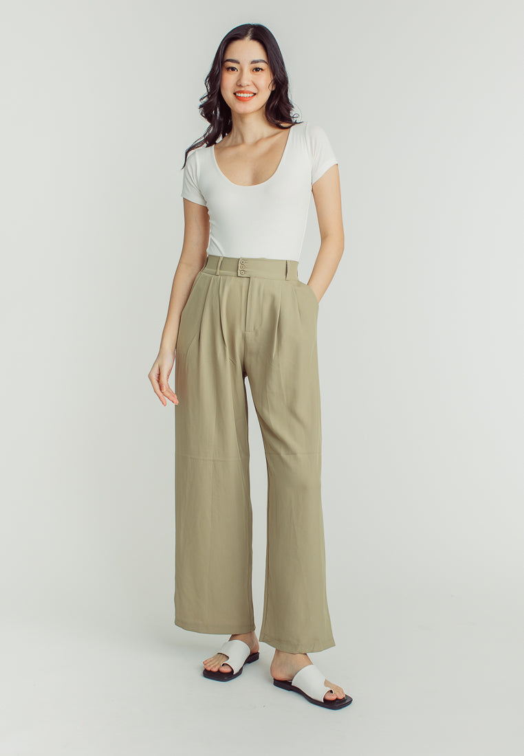 Wenn Green Straight Cut Elastic Back Trouser Pants