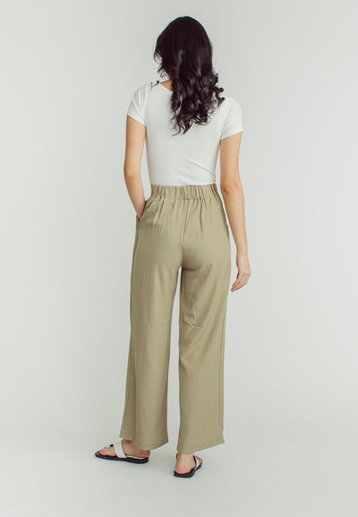 Wenn Green Straight Cut Elastic Back Trouser Pants