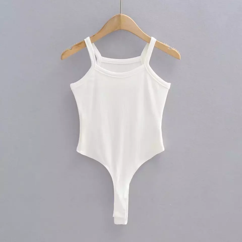 Hattie White Knitted Scoop Neck Sleeveless Thong Bodysuit