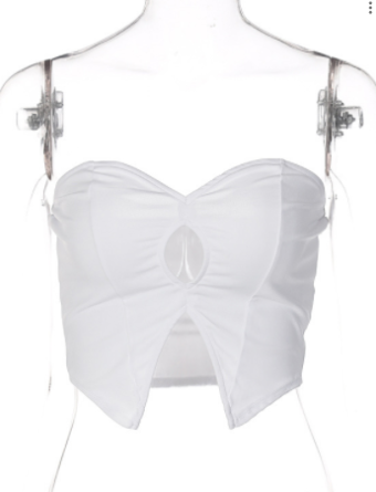 Maya White Front Reveal Cut Strapless Tube Crop Top